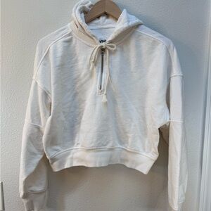 AERIE White cabincore cropped oversized quarter zip hoodie